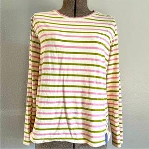 Kule Striped Modern Tee Pink Green Long Sleeve M